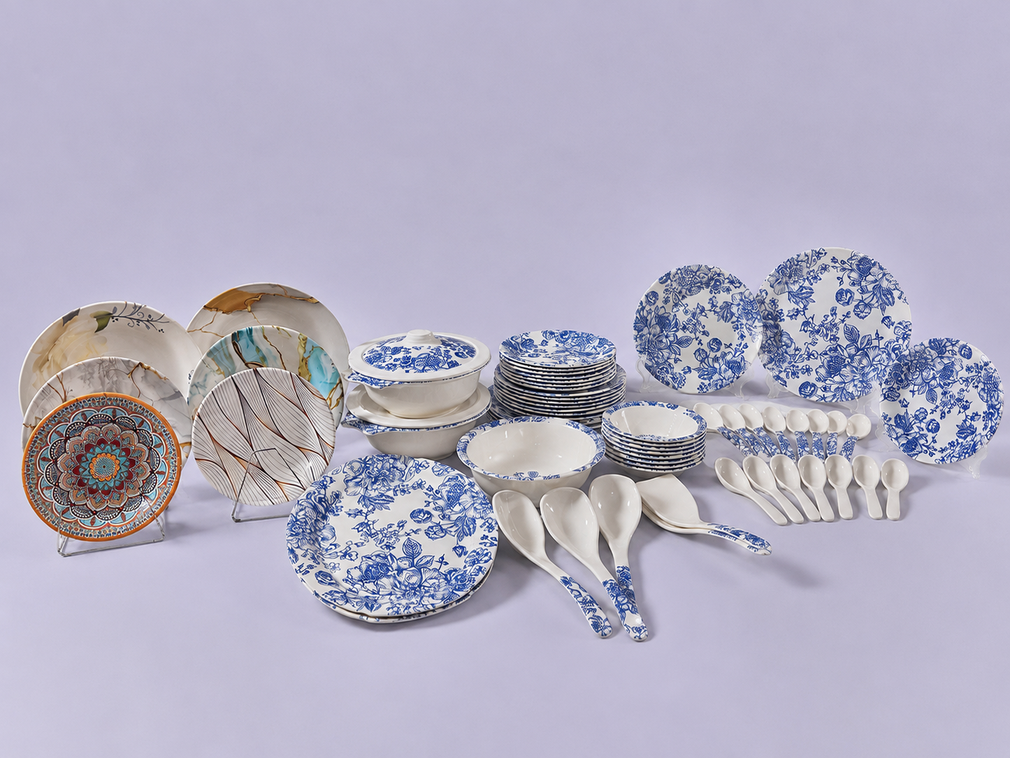 Vintage Blue Floral 60 PCS Tableware Set