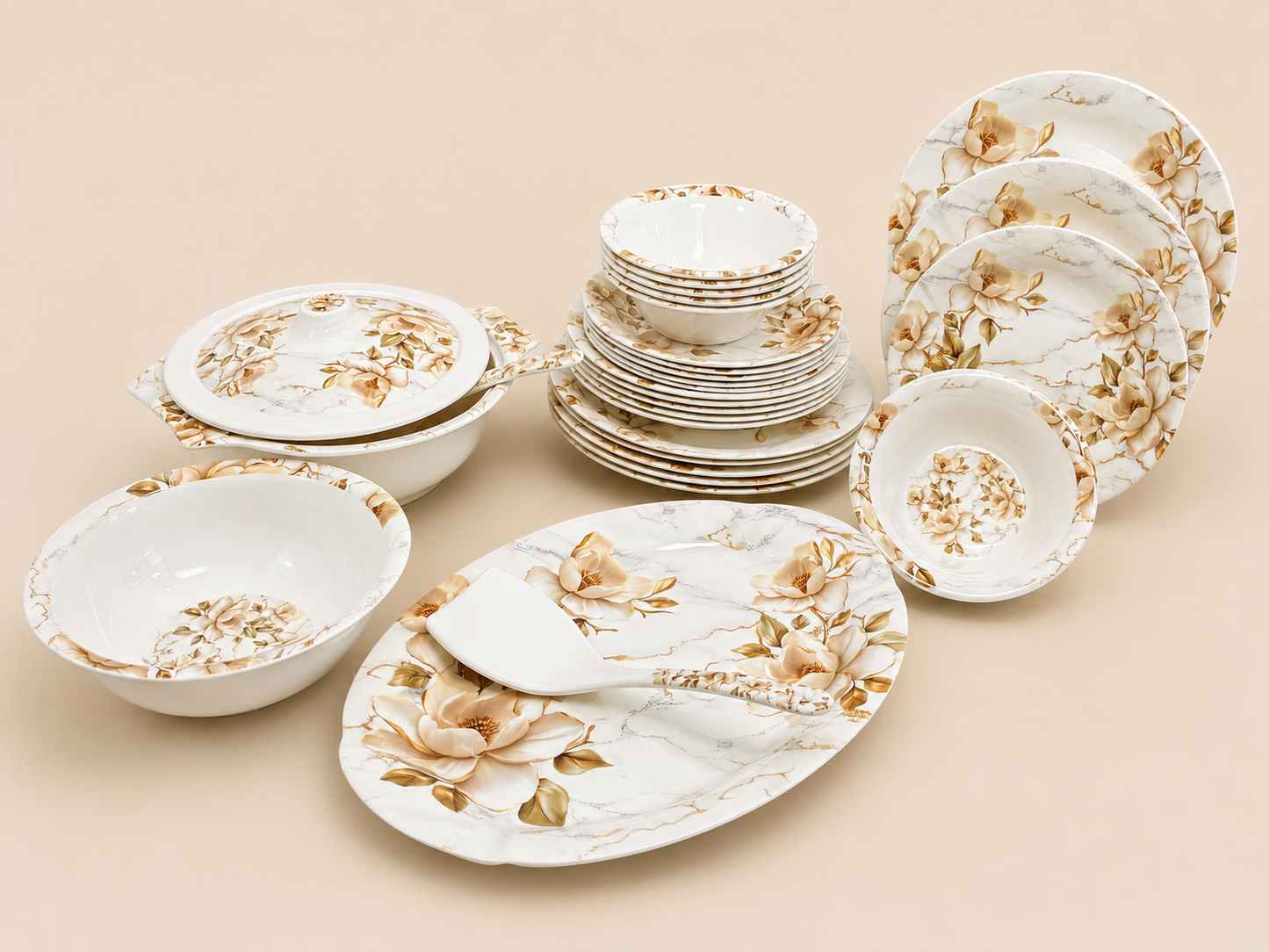 OceanKaka Premium 30 PCS Melamine Dinner Set – 6 Person Serving