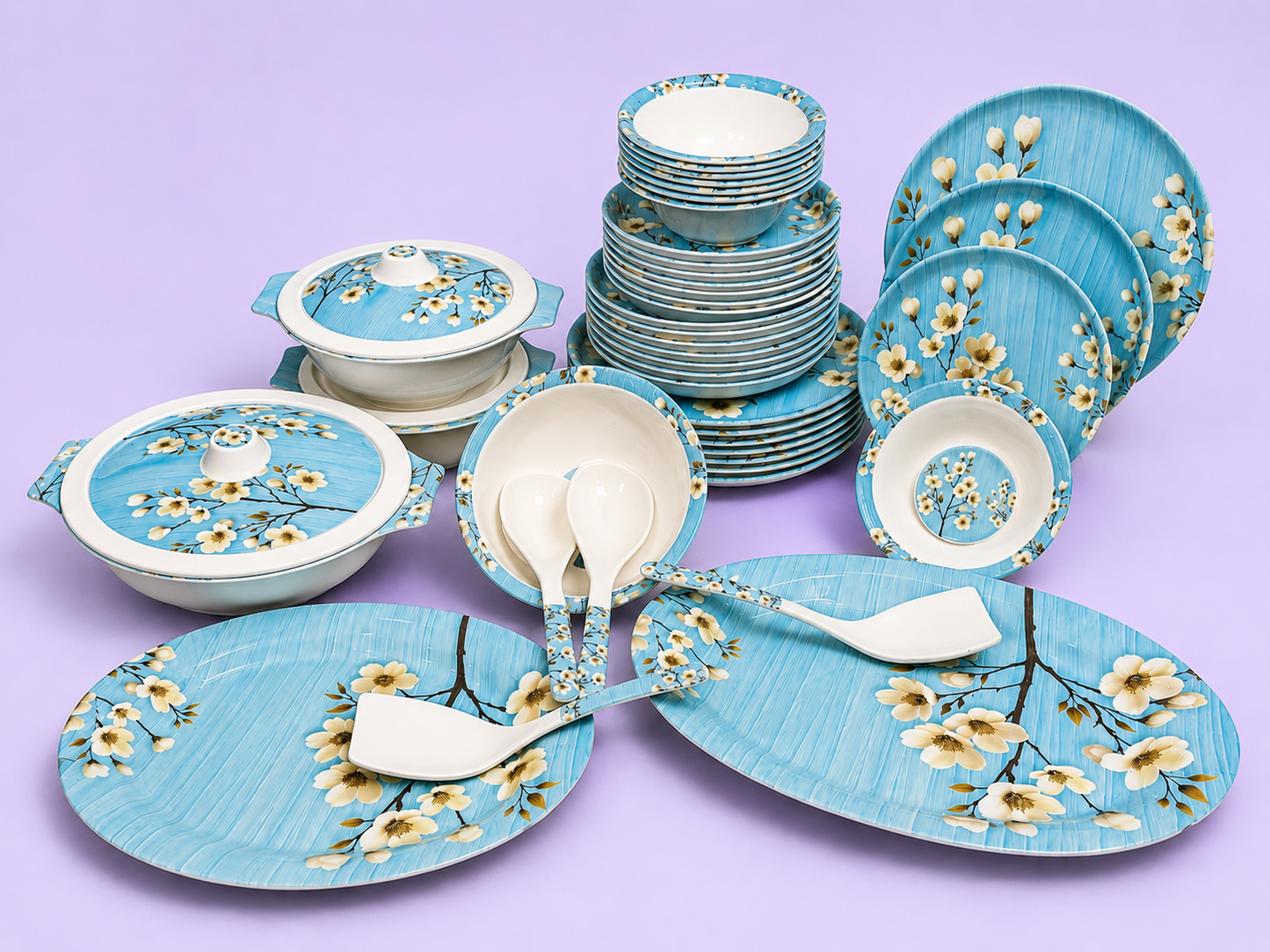 Premium 46 PCS Melamine Dinner Set – 8 Person Serving | Modern Tableware Collection