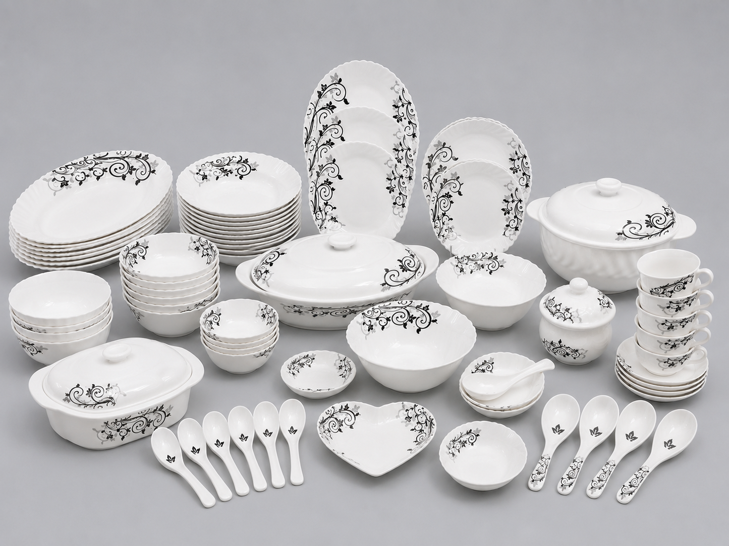 Complete Dining & Serving Combo Set – 72 PCS Marble + 90 PCS Melamine + Hot Pot & Thermos Set