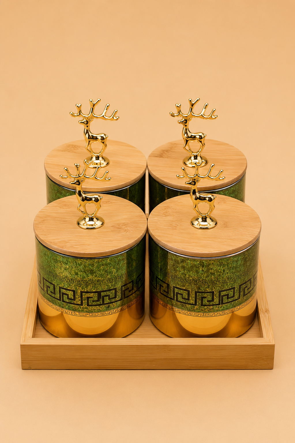 Luxury 4 PCS Storage Jar Set with Wooden Tray