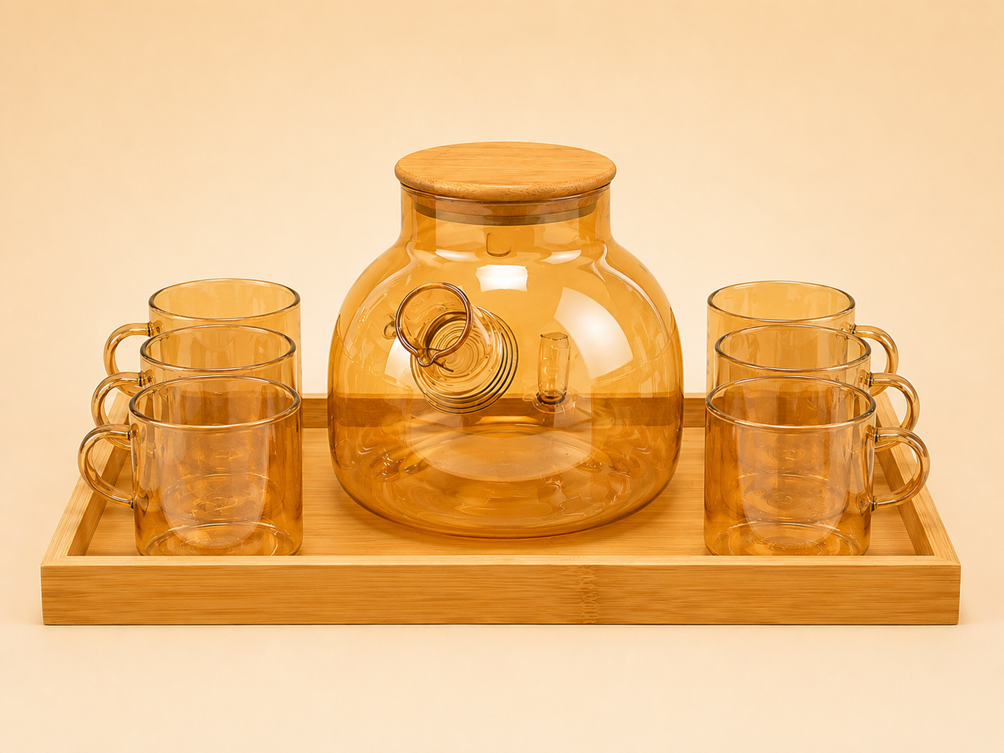 Luxury Glass Kehwa Set with Bamboo Tray