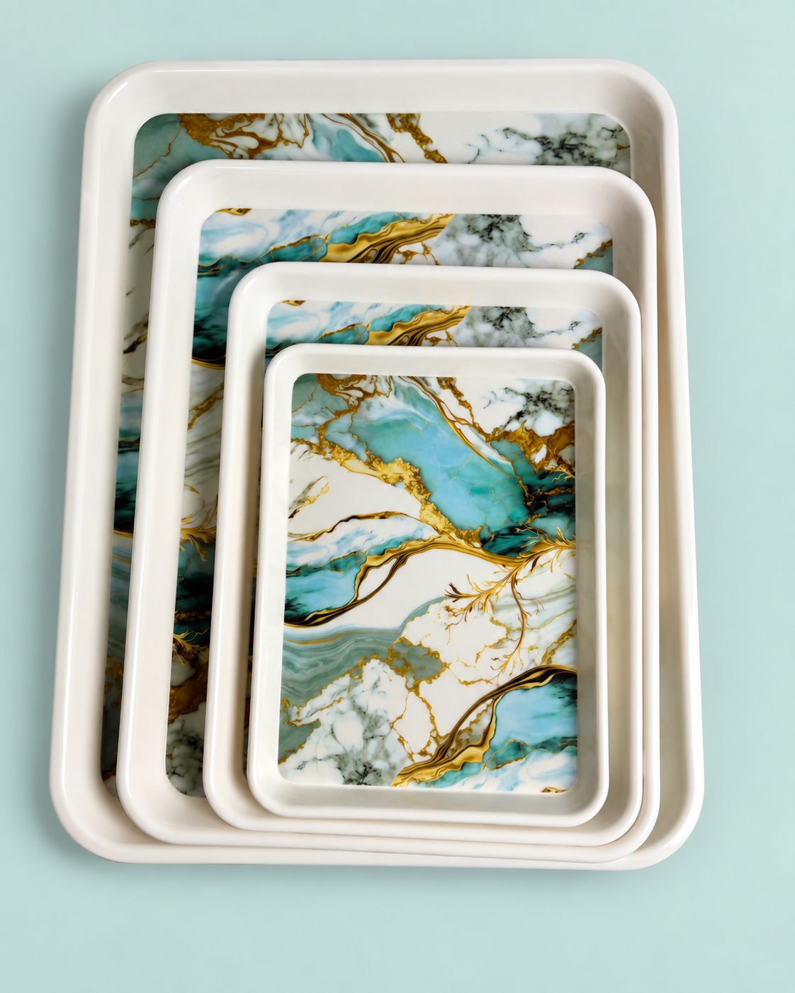 4-Piece Aqua Marble Serving Tray Set