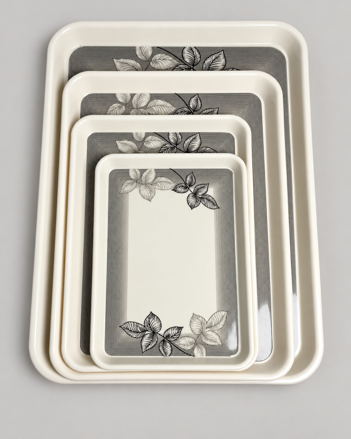 4-Piece Botanical Serving Tray Set – Ivory & Black