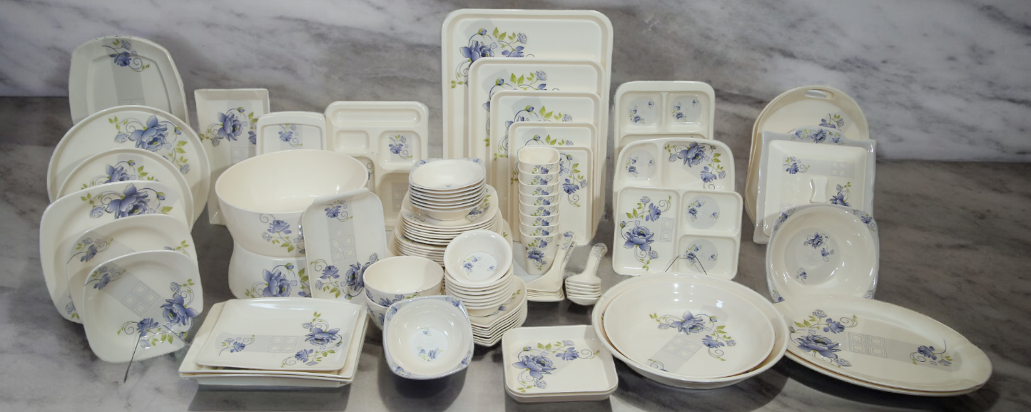 White & blue simple box packed Melamine dinnerset