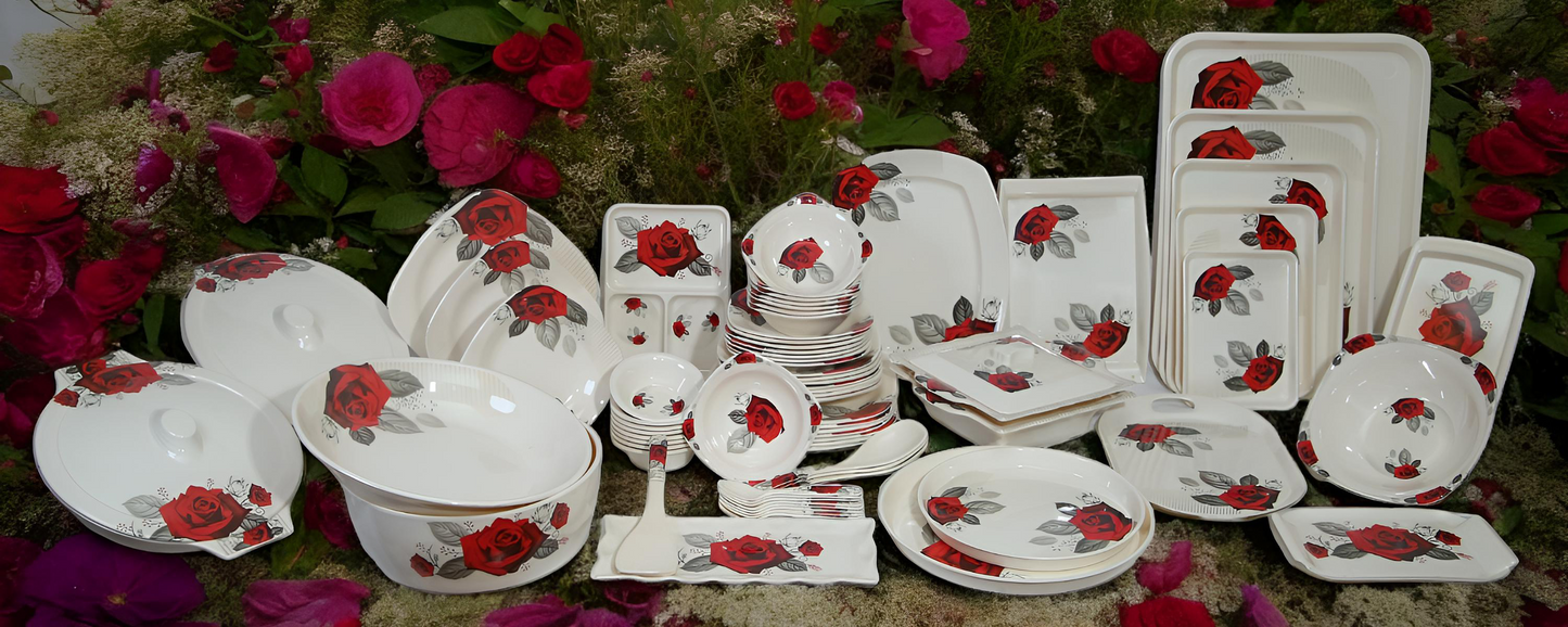 Simple white and red box packed Melamine dinner set
