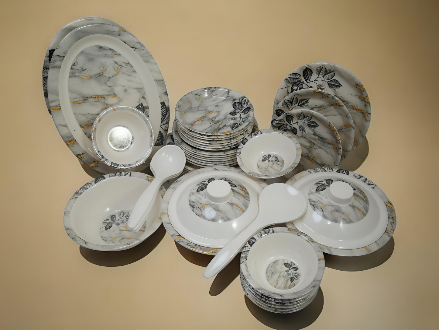 Marble texture box packed Melamine dinner set