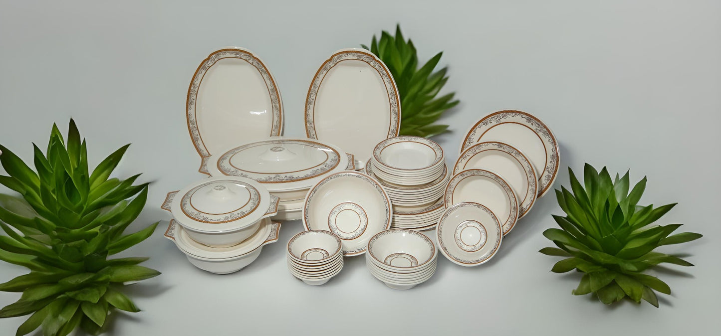 White & brown classic box packed Melamine dinner set