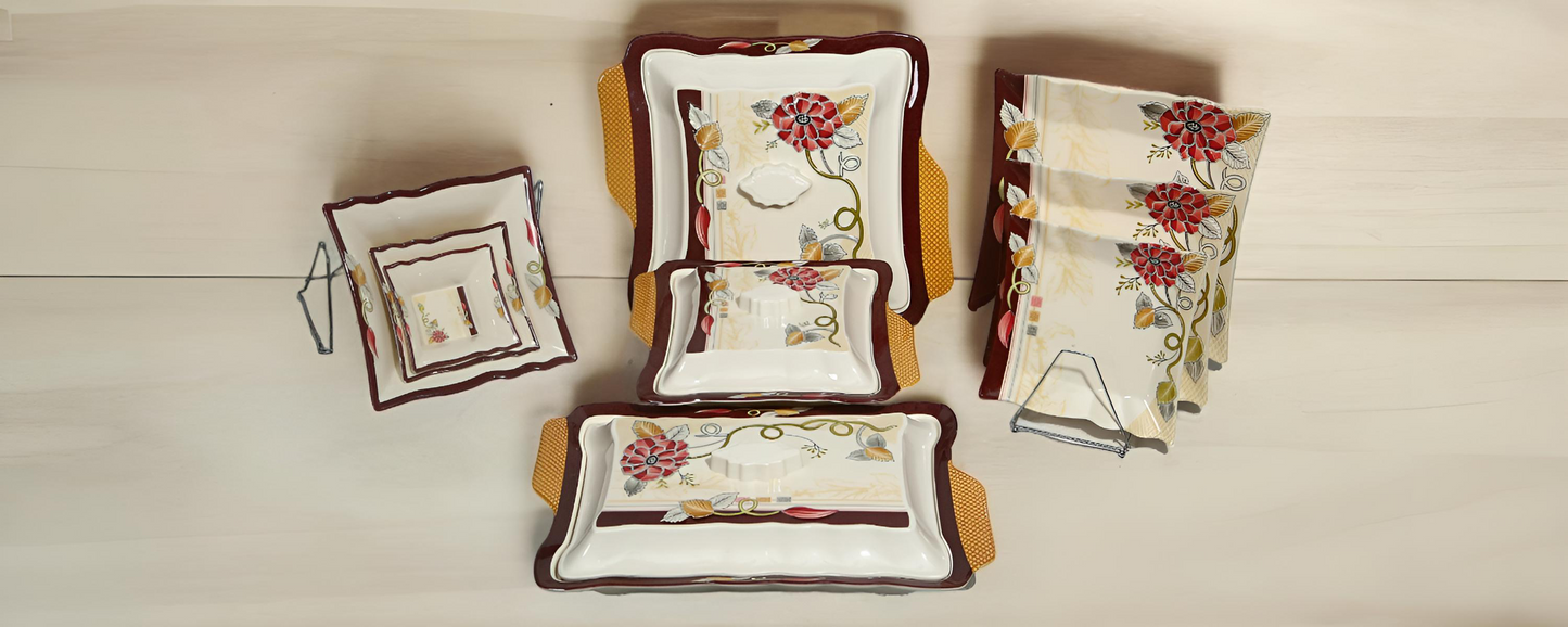 Red and brown 72 pieces box packed dinner set.