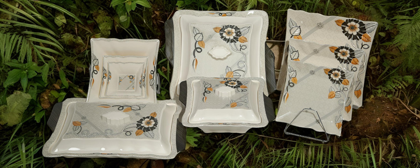 square shape box 72 pieces packed melamine dinner set.