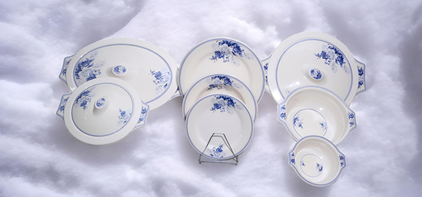 Melamine 64 pieces white & Blue