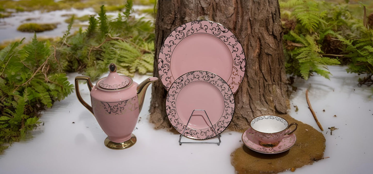 Tea set Pink Colour with Luxurious accessories.