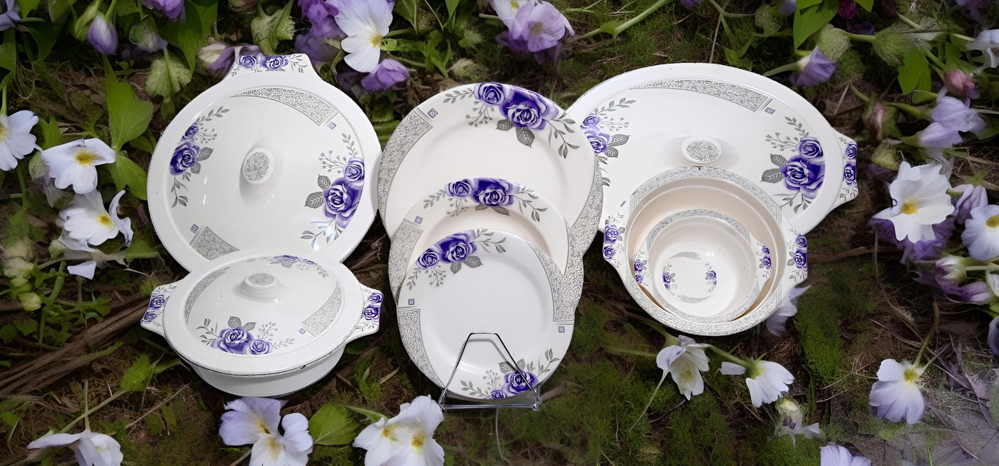 64 Pieces White & Blue Melamine Dinner set.