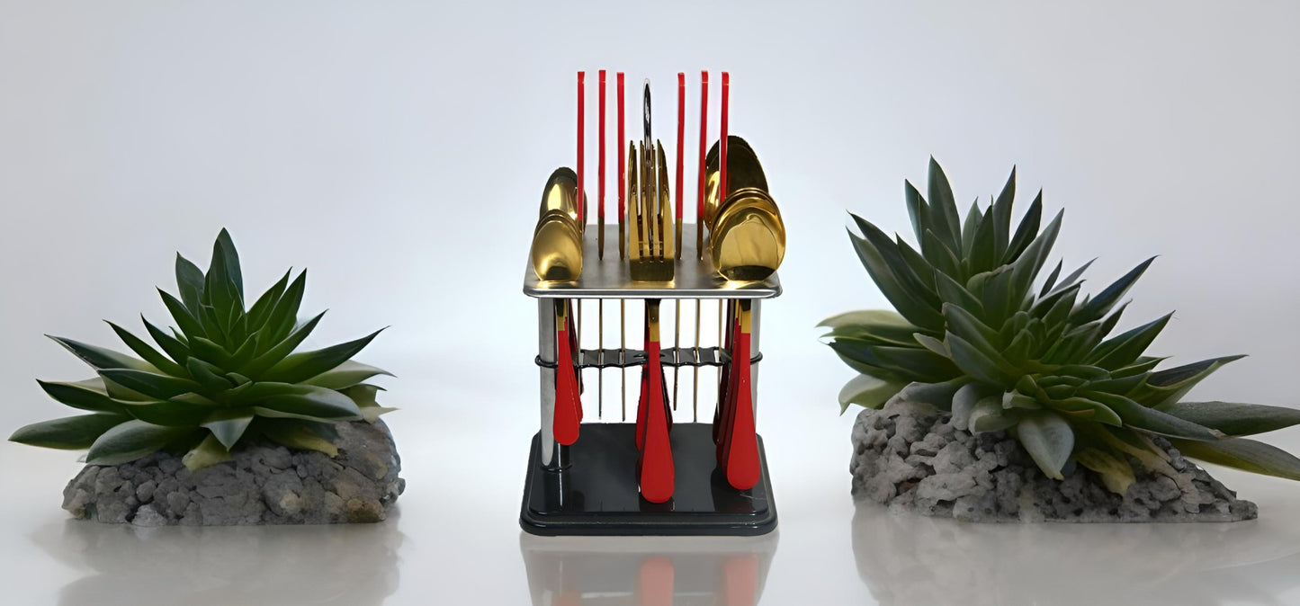 Red & Golden 6 person Cuttlery set.