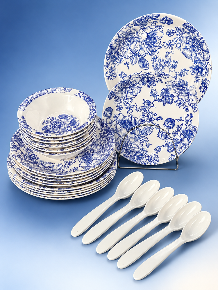 24 Pcs Melamine Dinner Set – Classic Blue Floral