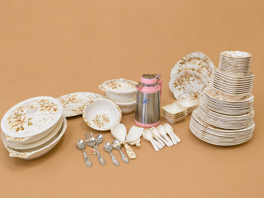 89-Piece Premium Melamine Dinner Set – Complete Family Serving Set with Thermos