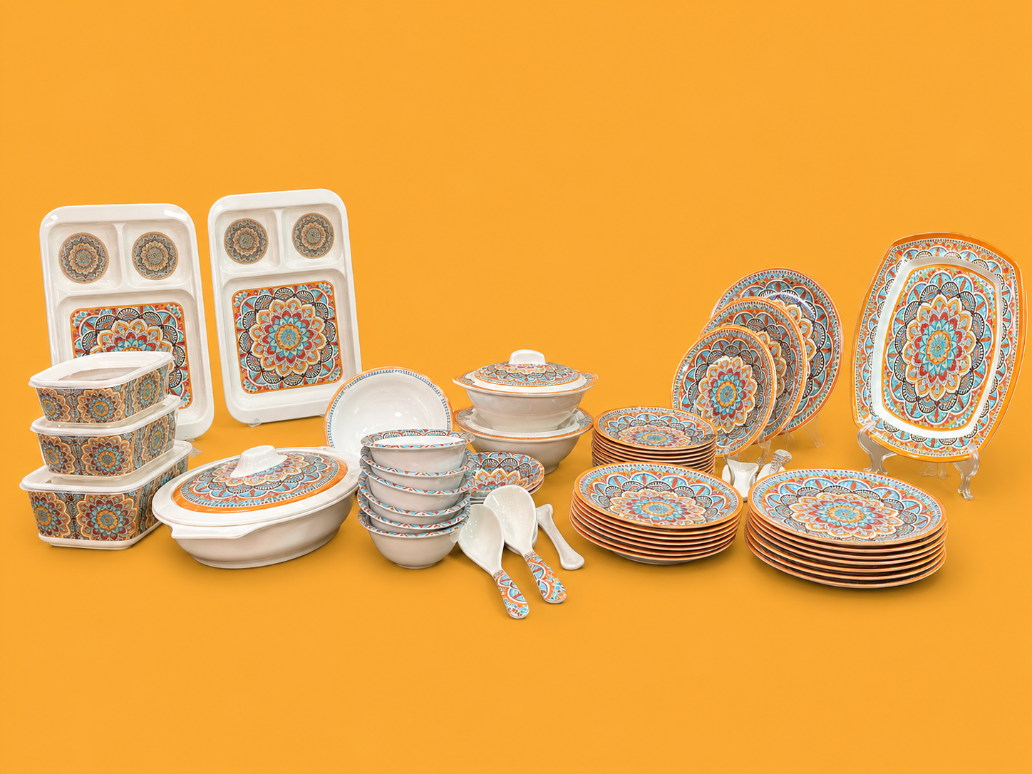 59-Piece Melamine Dinner Set – 8 Person Serving (Value Family Set)
