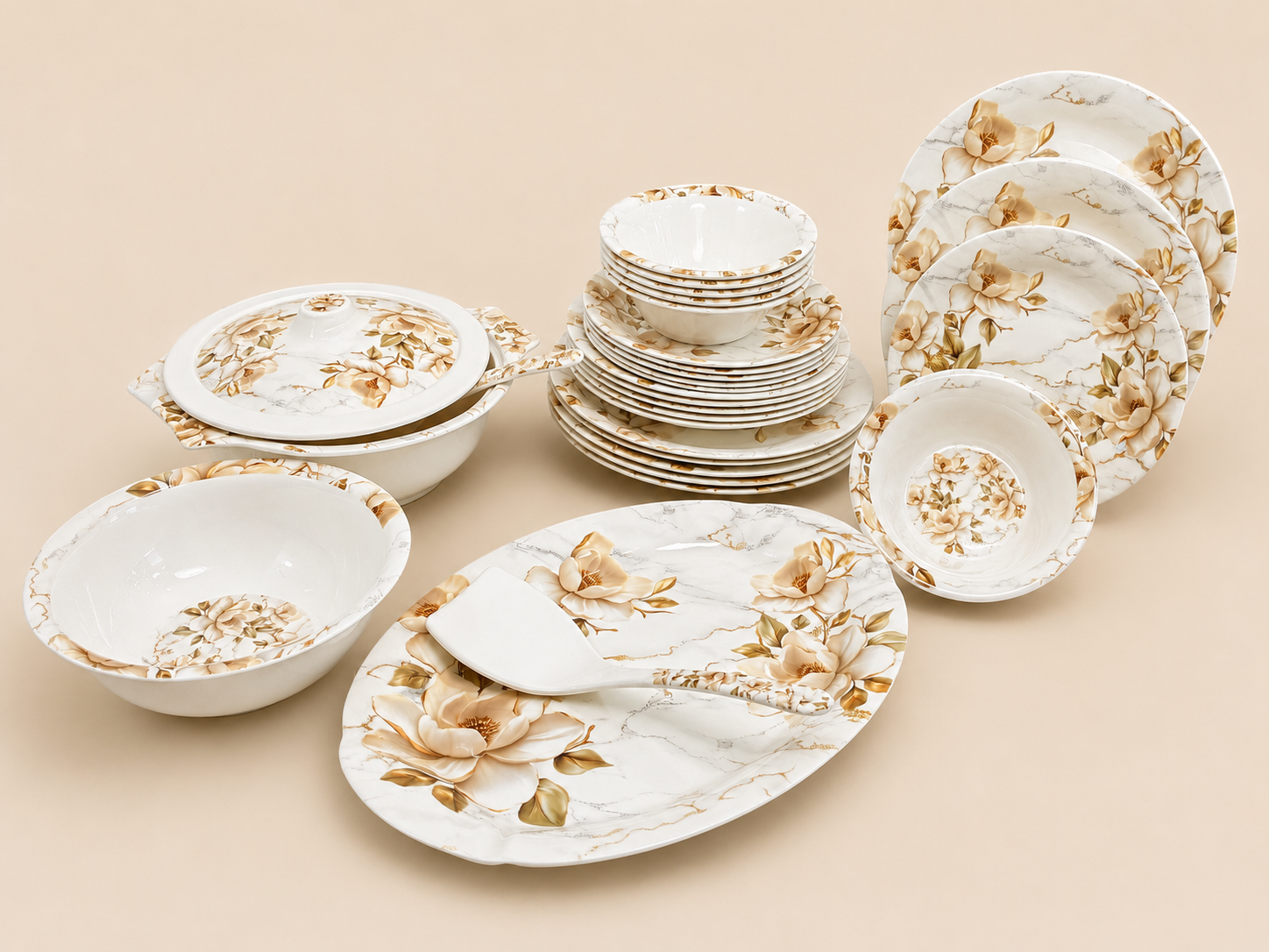 OceanKaka Premium 30 PCS Melamine Dinner Set – 6 Person Serving
