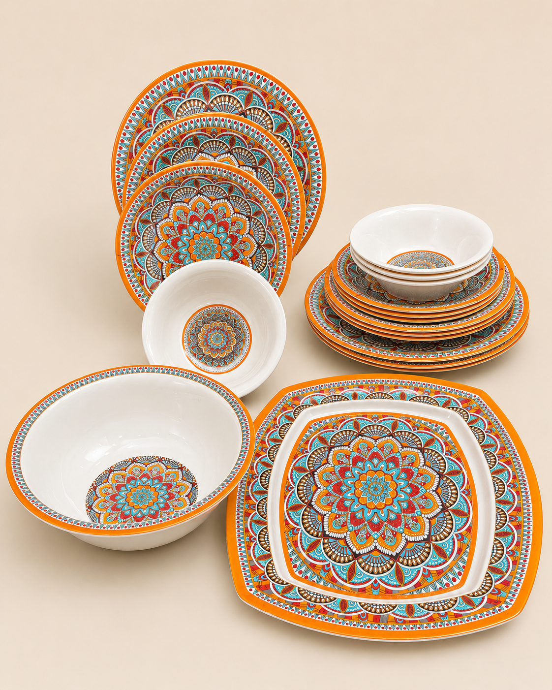OceanKaka Premium 18 PCS Melamine Dinner Set – 4 Person Serving | Modern Tableware Set