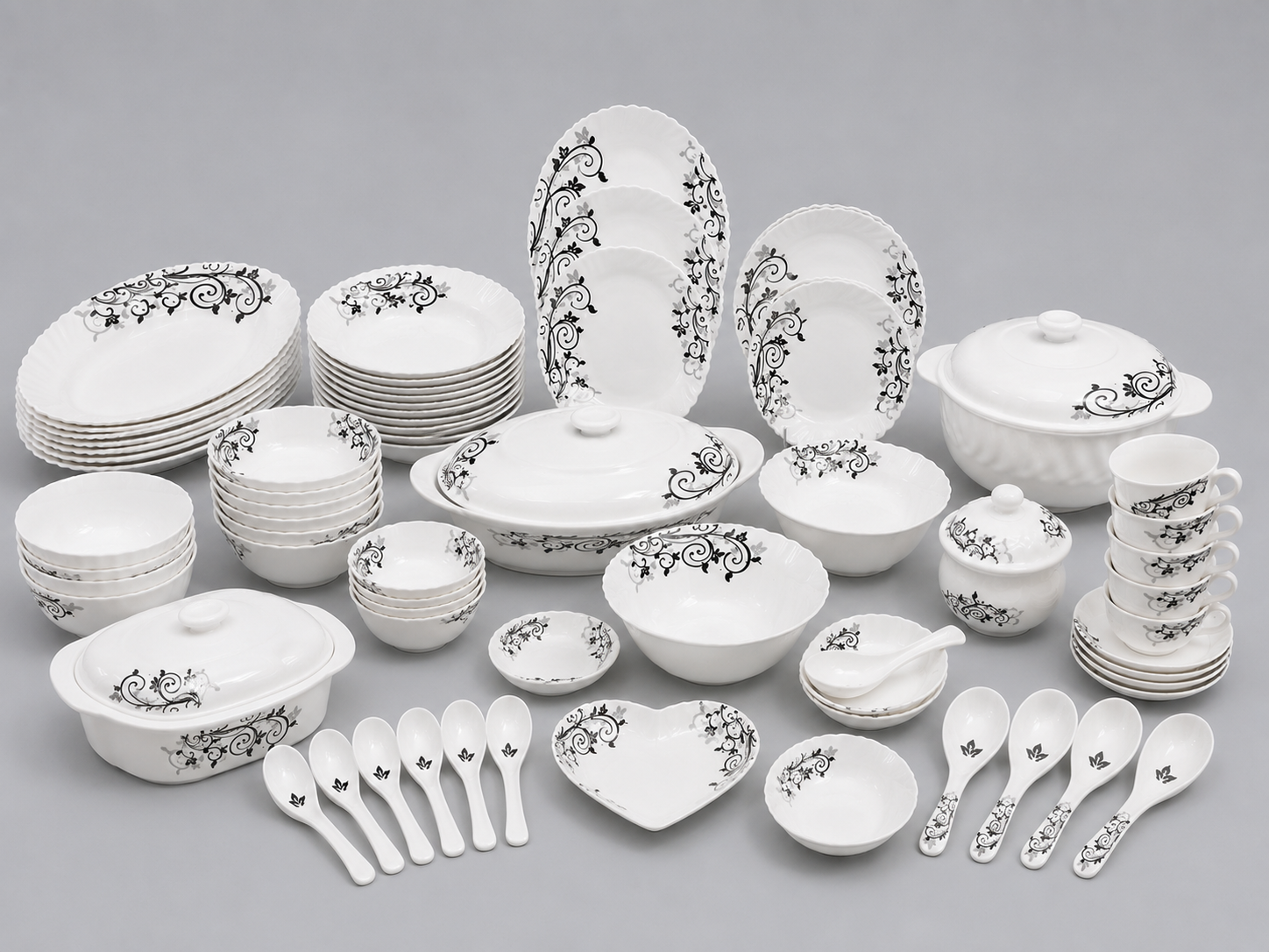 Complete Dining & Serving Combo Set – 72 PCS Marble + 90 PCS Melamine + Hot Pot & Thermos Set