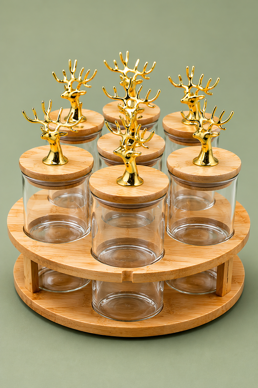 Luxury 7 PCS Glass Jar Set with Rotating Bamboo Organizer