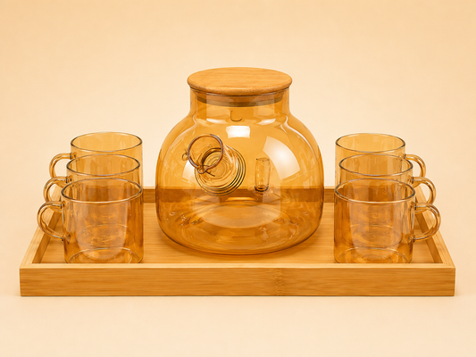 Luxury Glass Kehwa Set with Bamboo Tray