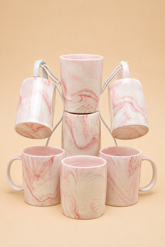 Premium Marble Design Mug Set – 6 PCS
