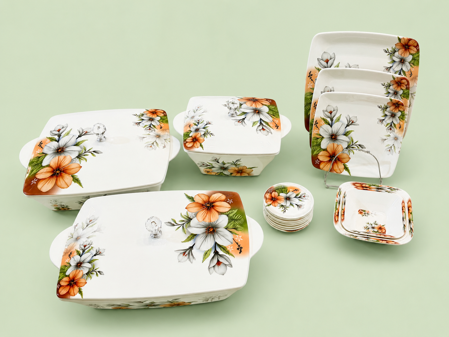Complete Dining & Serving Combo Set – 72 PCS Marble + 90 PCS Melamine + Hot Pot & Thermos Set
