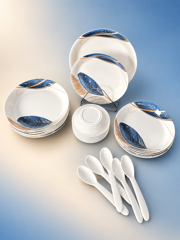 24 Pcs Melamine Dinner Set – Blue Feather Design