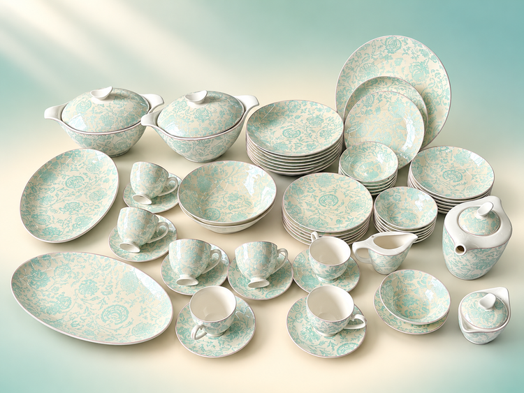 61 Pcs Luxury Super Bone China Dinner Set – Mint Floral