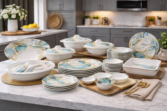 Blue Mist 98-Pcs Melamine Dinner Set