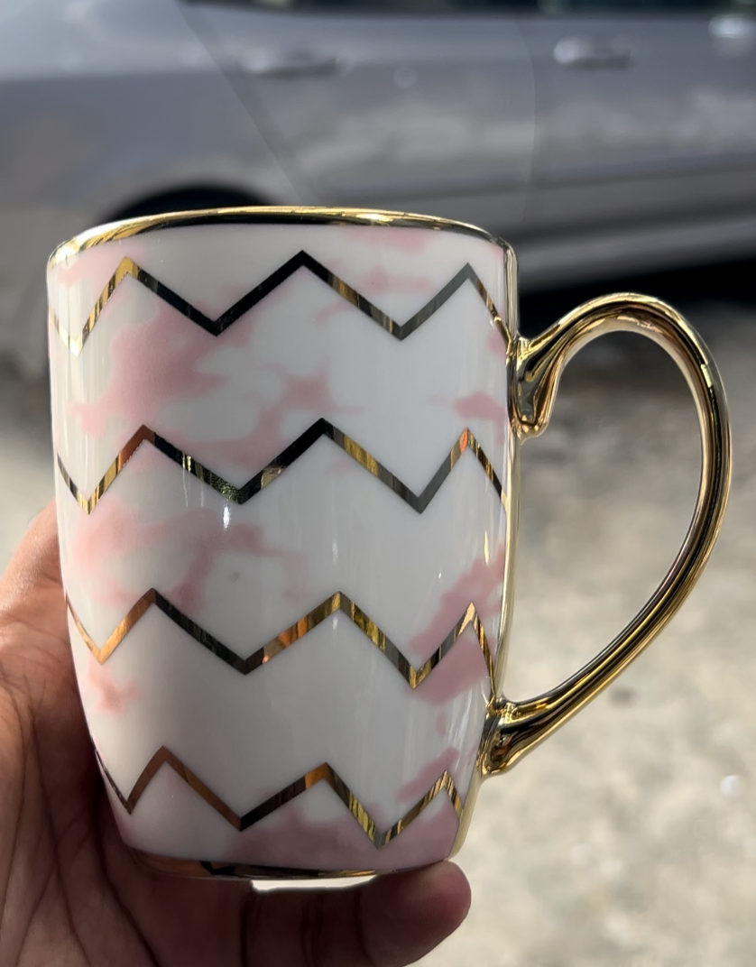 Pink & white with golden lining Classic cup.