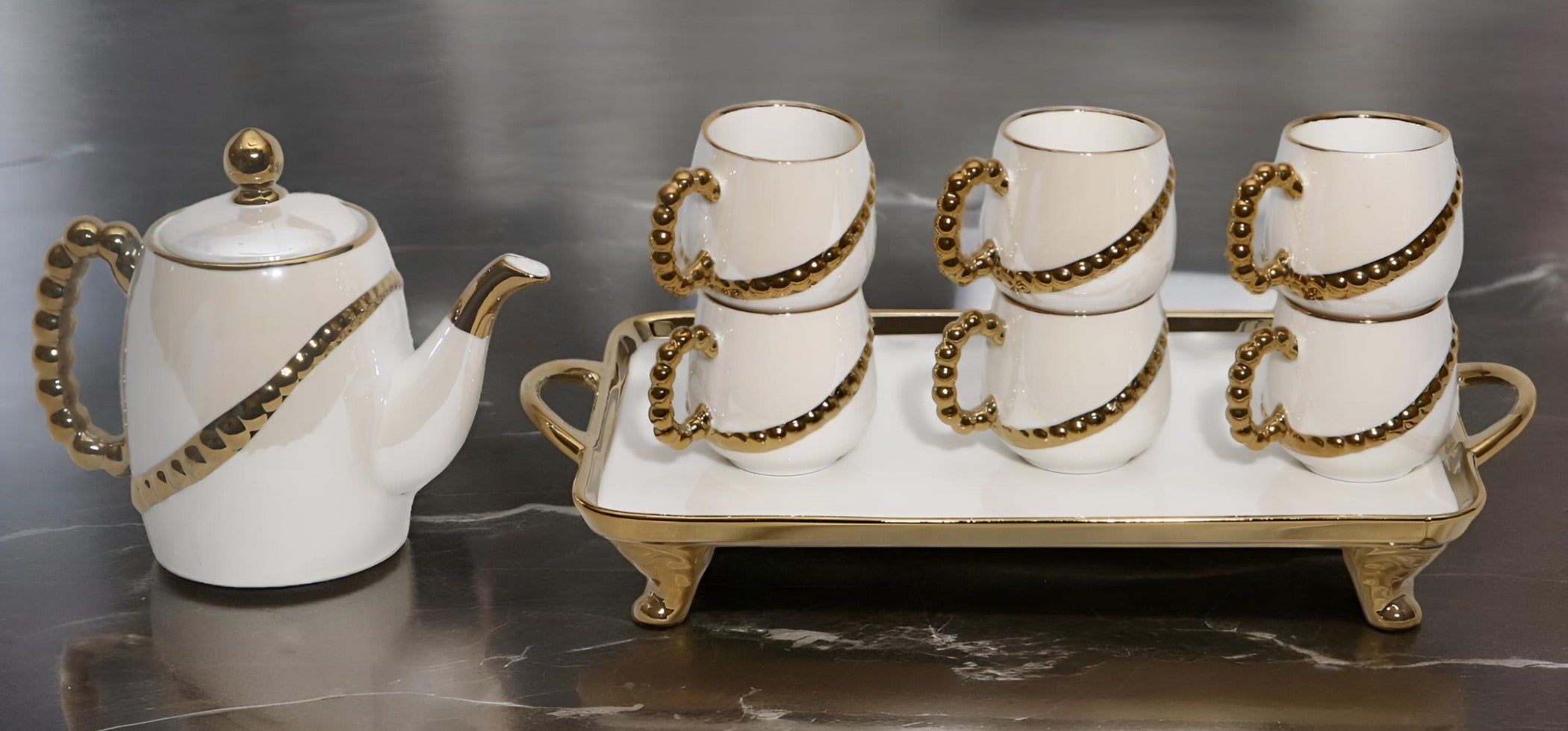 Fine bone china tea set 8 pieces 6 person