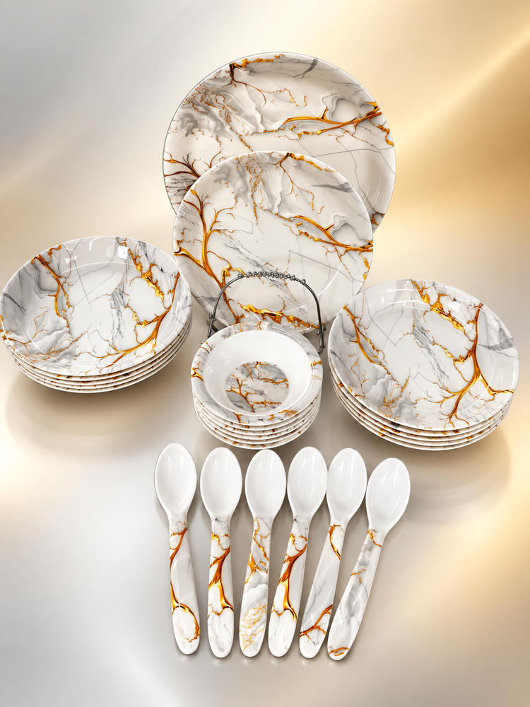 24 Pcs Melamine Dinner Set – Luxury Marble Gold