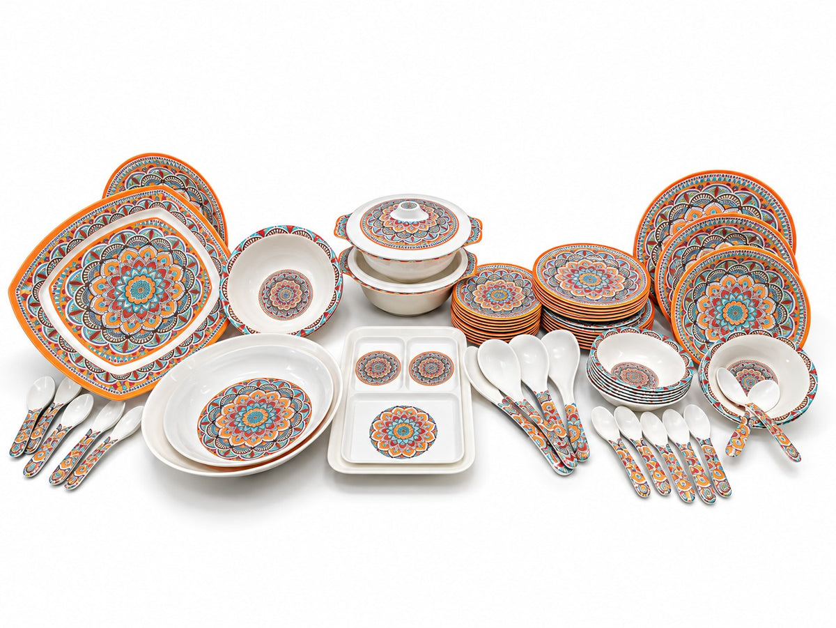 58 PCs Colorful Floral Dinner Set – 8 Person Serving